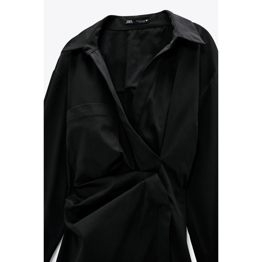 Zara Poplin Wrap Dress Black - Picture 6 of 9